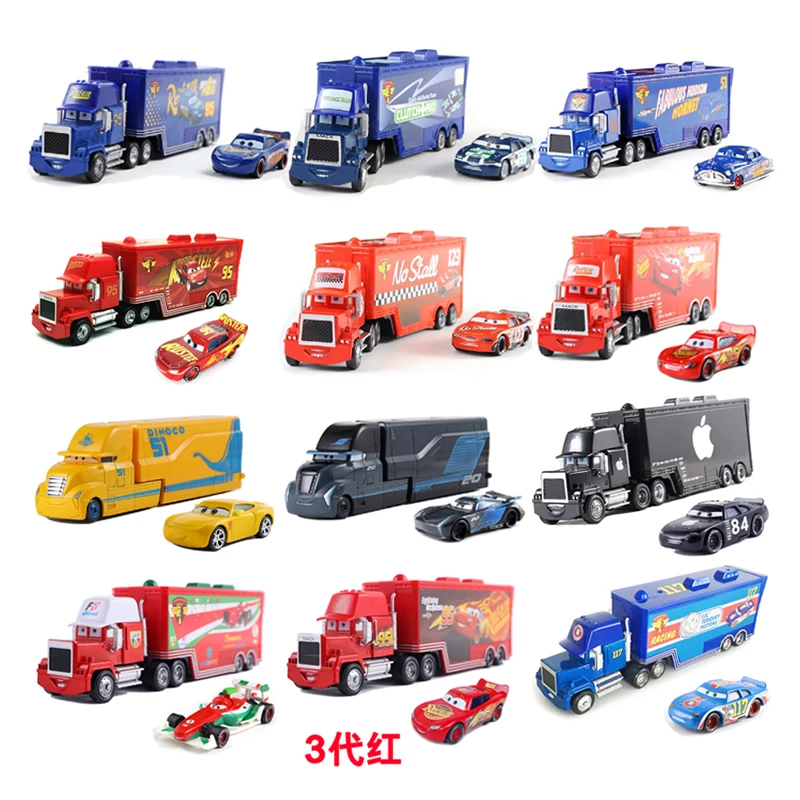 Disney Pixar Cars 3 Lightning McQueen Truck Set, Camión de Transporte de Pixar Cars, Vehículo de Carreras Fundido a Presión y Remolque, Juego de Juguetes para Niños