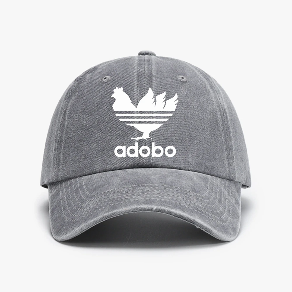 2026 Vintage Washed Baseball Cap Adobo Rooster Print Adjustable Dad Hat Food Inspired Curved Brim Casual Outdoor Sun Hat