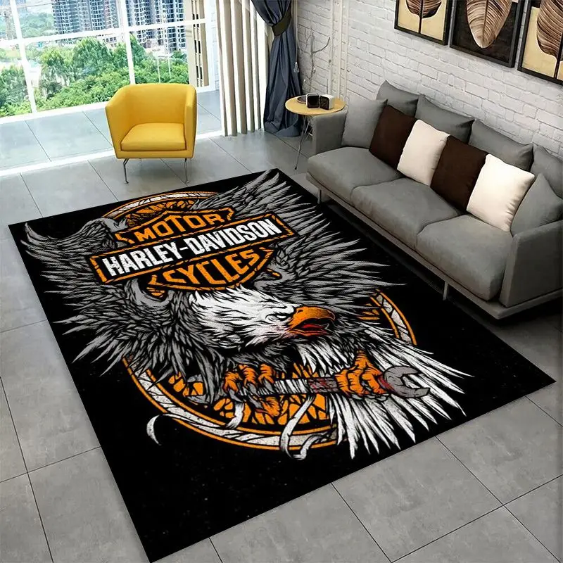 Retro H-Harleys Racing Moto Non-Slip Area Rug for Living Room,Bedroom,Playroom,Soft Carpet Floor Mat Home Decor Rug  Room view 3