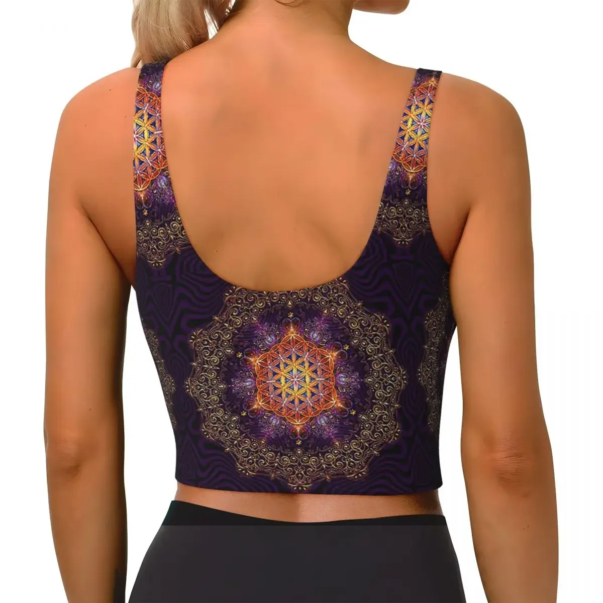 Custom Flower Of Life Golden Lace Mandala Women Sports Bra High Impact Vest Gym Workout Yoga Crop Tank Top