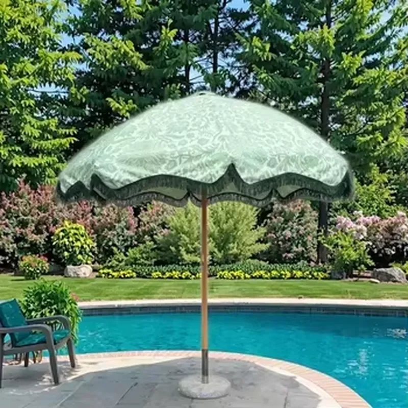Modern Bohemian Fringe Outdoor Parasol Sunshade Facility Supplier Customized Beach Tassels Umbrella