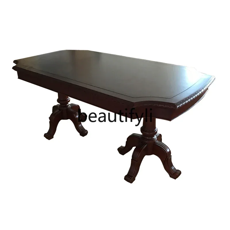 

American solid wood dining table neoclassical retro style rectangular carved dining table restaurant furniture