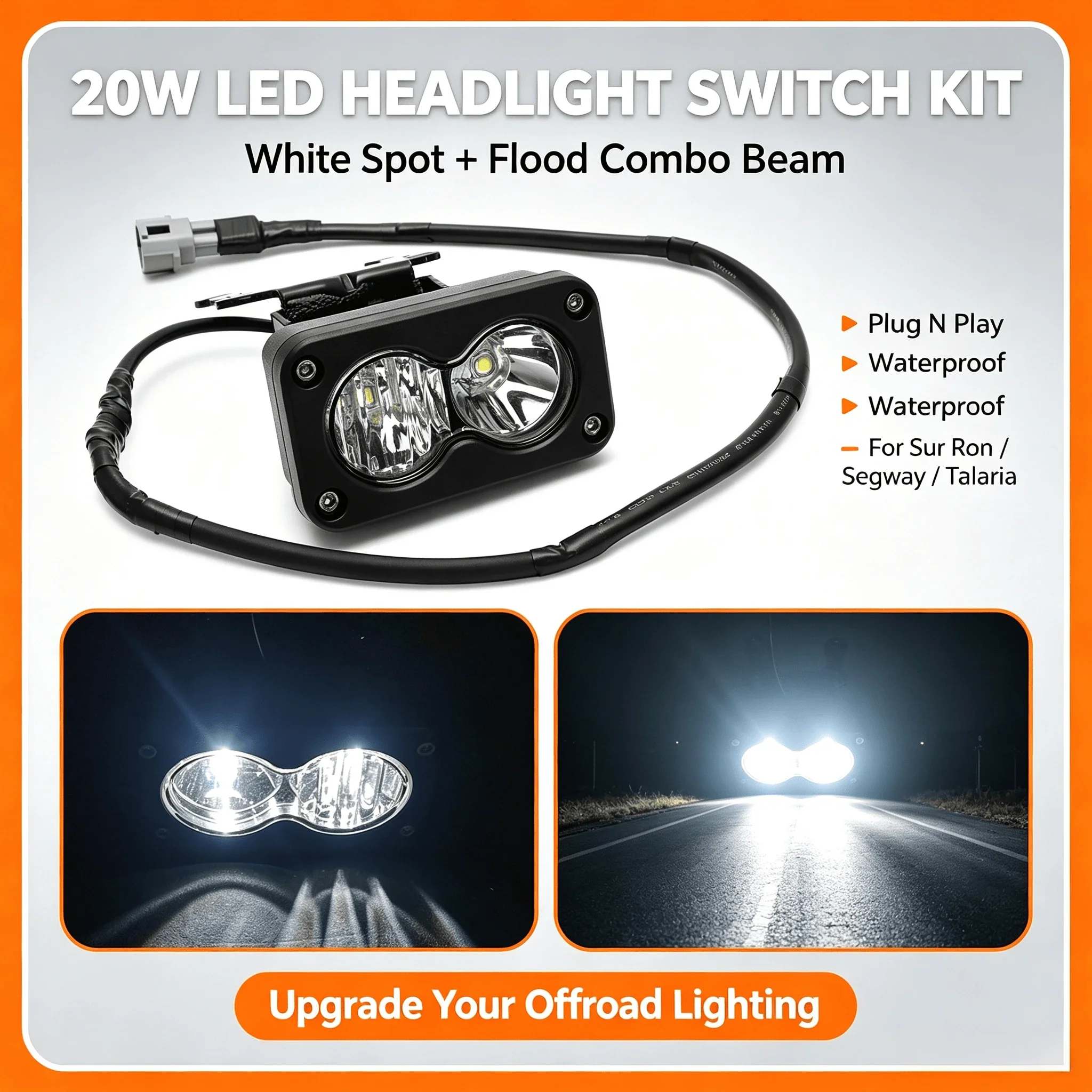20W Headlight Switch White Spot Flood Led Pod Combo Kit For Sur Ron Sur-Ron SurRon Segway Talaria Plug N Play Waterproof
