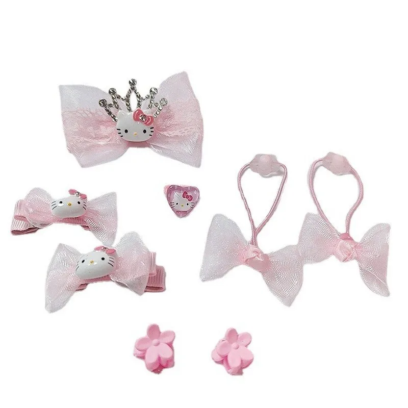 New Kawaii Cute Sanrio Hello Kitty Card Issuance Set Hair Accessories Gift Box Cartoon Children Little Crown Anime Toys For Girl