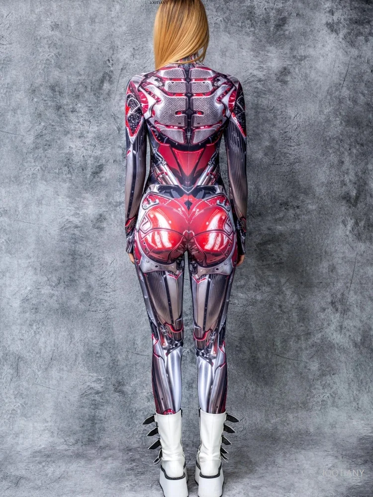 Robot Cyberpunk Steampunk Tights Couple Cool Future Technology Armor Bodysuit Halloween Cosplay Costume Tight Stretch Jumpsuit