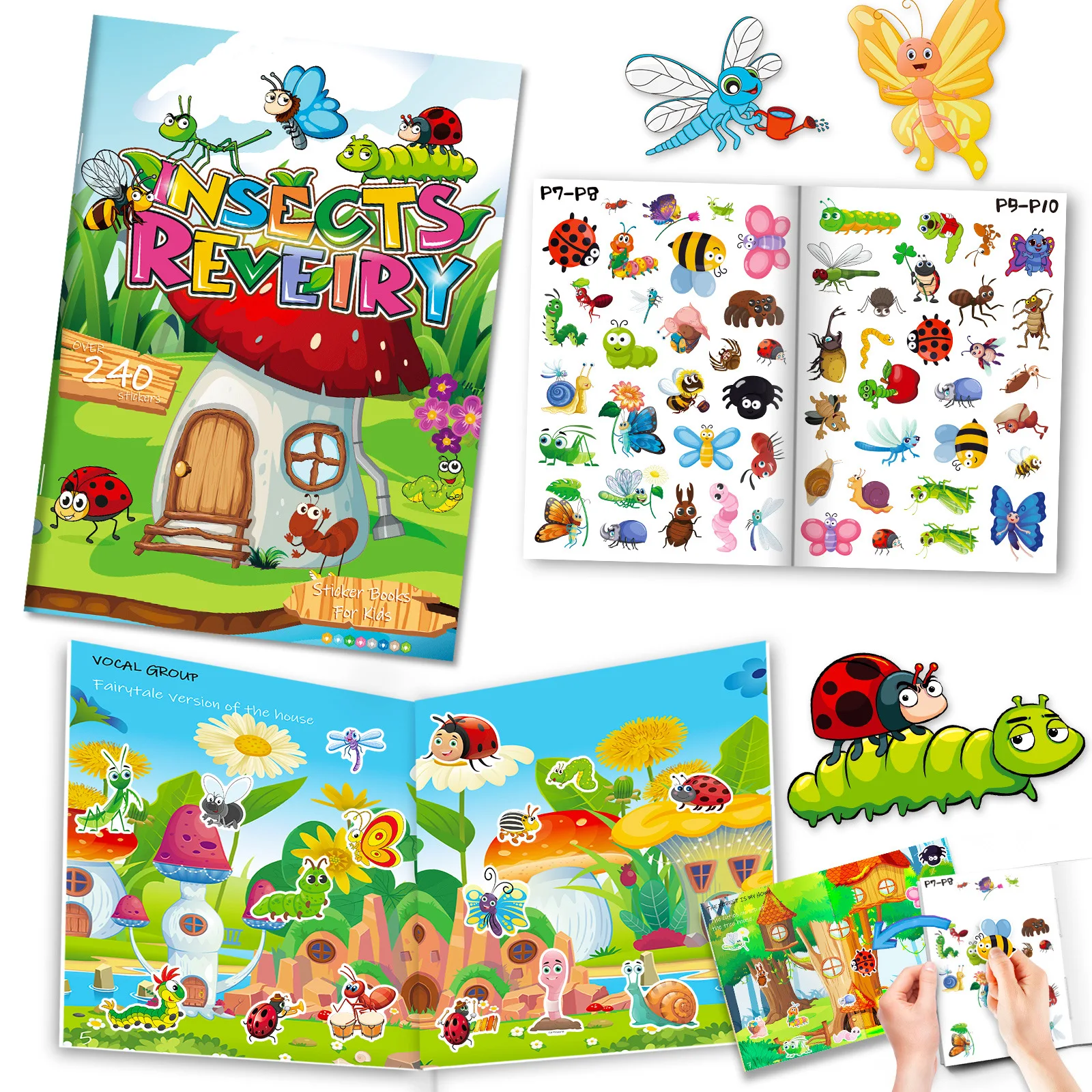 Insects Theme Sticker Book Children Enlightenment Literacy Quiet Book Cross-border Concentration Training Educational Toys Book