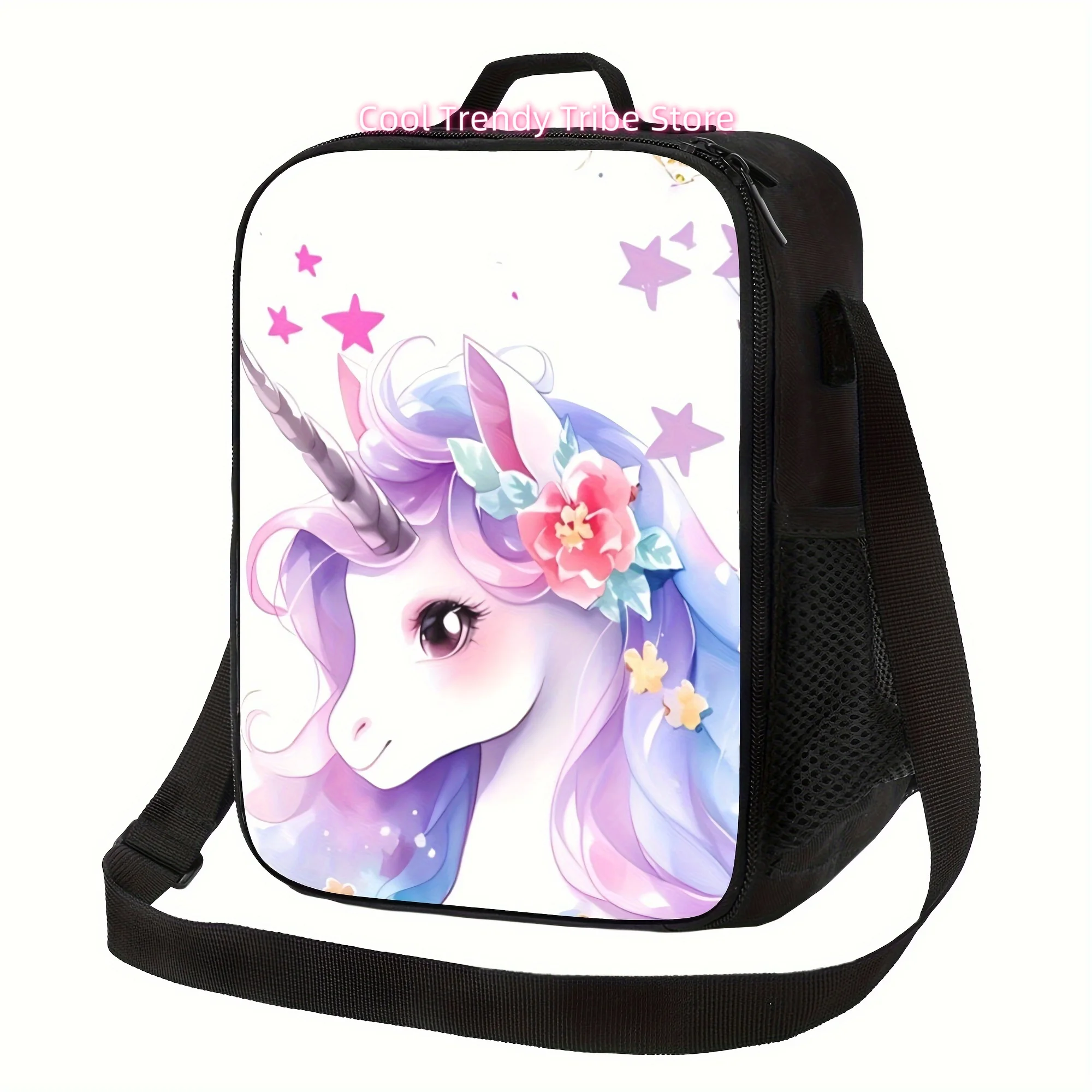 Unicorn Pattern Lunch Bag - Hand Washable Polyester, Animal Theme, Rectangular, Insulated Cold & Warm Food Storage, Portable Reu