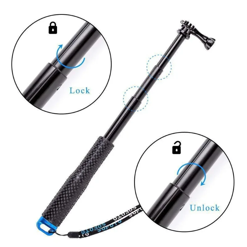 48cm Aluminum Alloy Extendable Handheld Selfie Stick Telescoping Pole for GoPro Hero 11 10 9 8 7 6 OSMO Action Xiaoyi SJCAM Eken