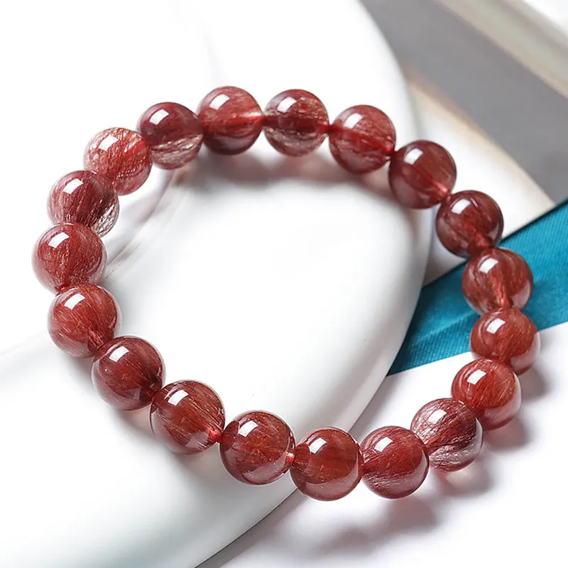 

Natural Red Hair Crystal Bracelet, Women's Smooth Hair Titanium Crystal Bracelet, Men's Brazilian Full Hair Red Crystal Bracelet
