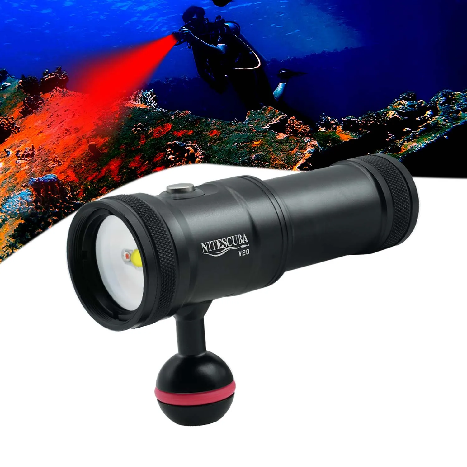 Nitescuba V20 Diving Led Video Light Glare 2000 Lumen Astigmatism Lamp Focus With Red Light Tg6 Gopro Underwater Photography