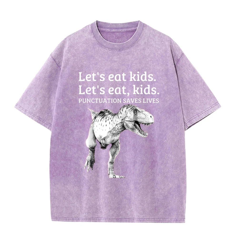 Funny Let's Eat Kids Punctuation Saves Lives Grammar T Shirt T-Shirt Graphic Shirts Tops Relaxed Fit Unisex Cotton Casual Tee