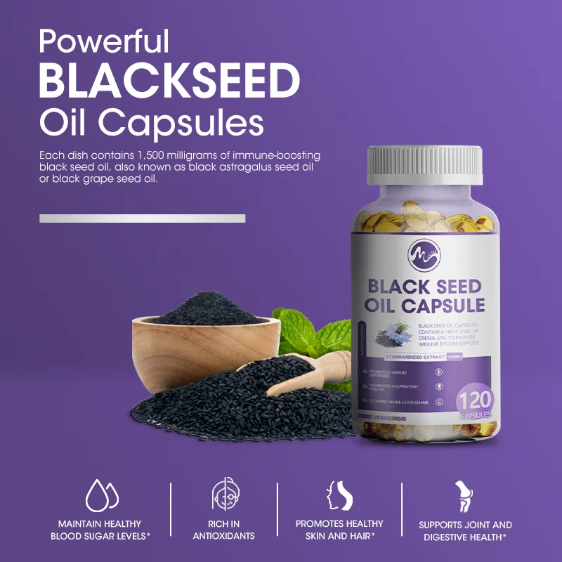 Black Seed Oil Capsules - Supports Cardiovascular Health, Joint and Digestive Health Hair Growth & Skin Health Non-GMO