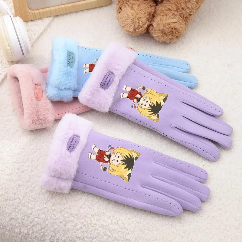 Haikyu High Color Value Creative New Cute Gloves Touch Screen Thickened Cartoon Outdoor Riding Gloves Warm for Autumn and Winter