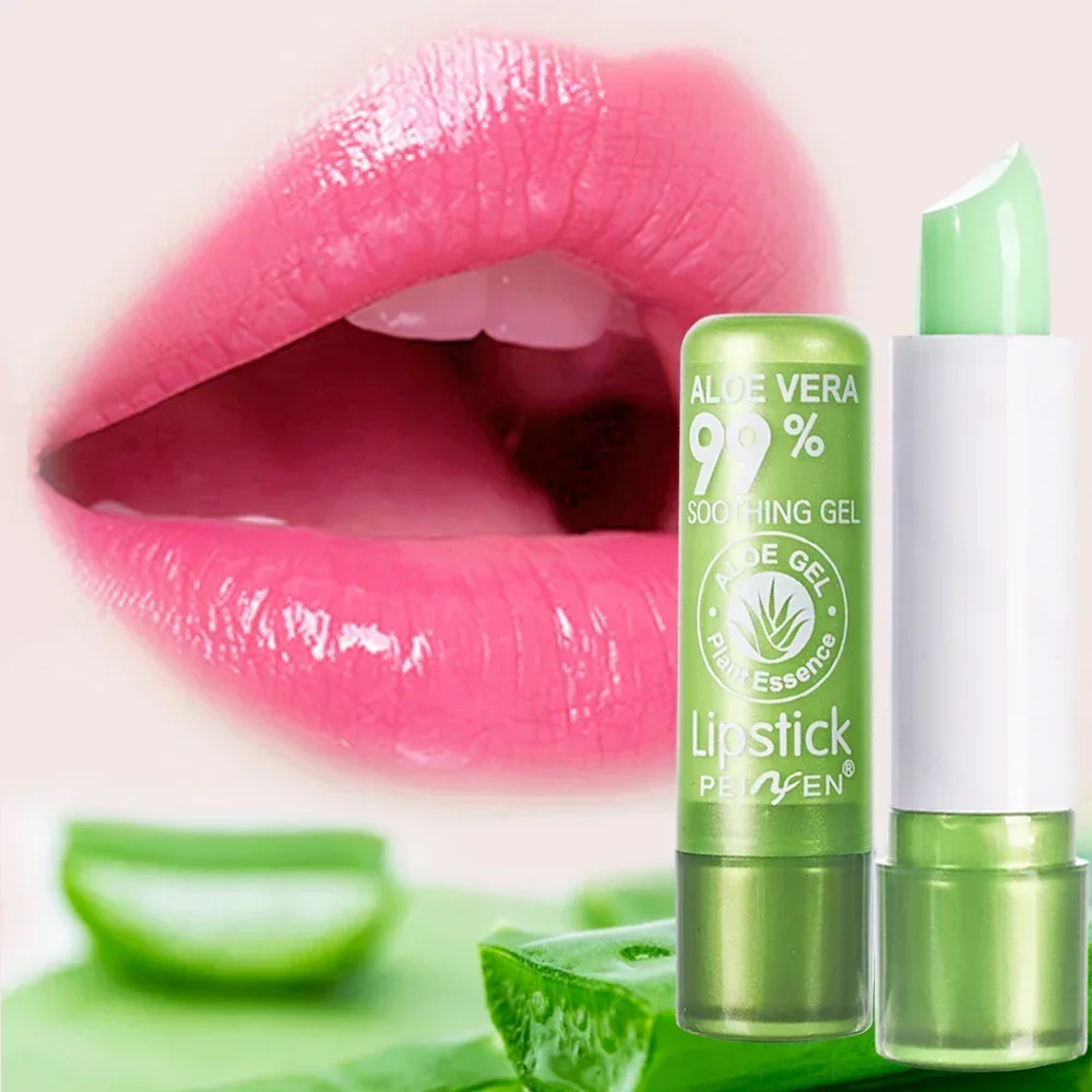 1pcs กันน้ําเปลี่ยนสีลิปสติก Long Lasting ไม่ง่ายที่จะจางหาย Aloe Vera ลิปสติก Moisturizing สี Nourishing Lip Balm