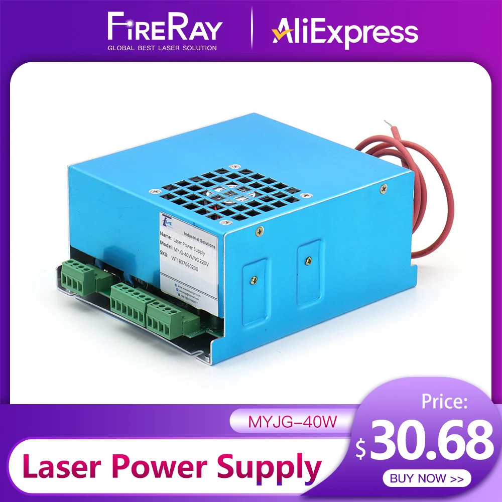 FireRay MYJG-40 CO2 Laser Power Supply 40W 110V/220V For CO2 Laser Tube High Voltage Engraving Cutting Machine