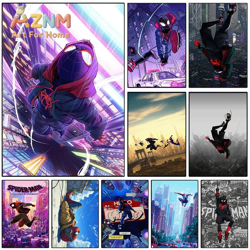 Spider Man Across The Spider Verse Canvas Wall Art No Frame Miles Morales Superhero Poster Print Bedroom Living Room Home Deco