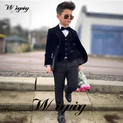 Samt Jungen Anzug Jacke Hosen Weste Fliege Set von 4 formellen Hochzeit Smoking Kinder Modedesign Festival Geburtstag Blazer