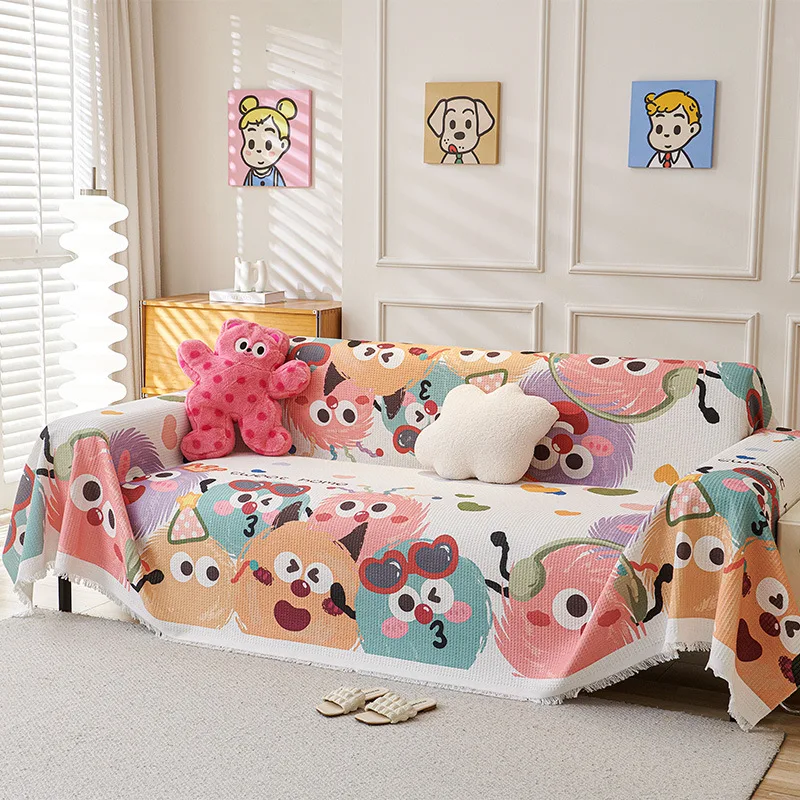 2025 New Dopamine Cartoon Sofa Towel Cute Anti Slip Sofa Cover Blanket for Living Room All Inclusive Anti-Wear Home Decoration