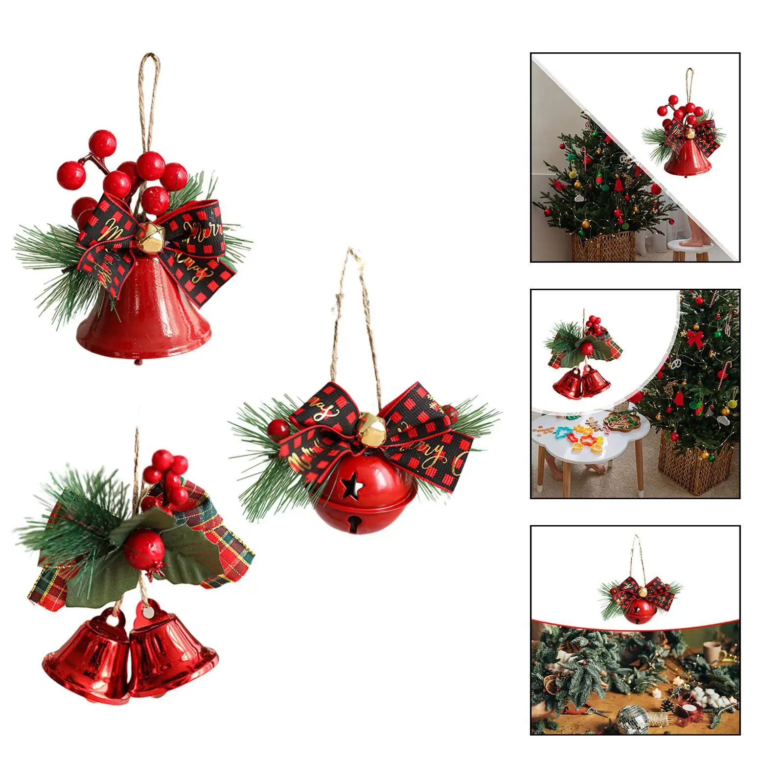 Christmas Bow with Bell Hanging Ornament Small Decorative Shatterproof Door Hanger for Indoor Outdoor Holiday Shop Party Home image 2