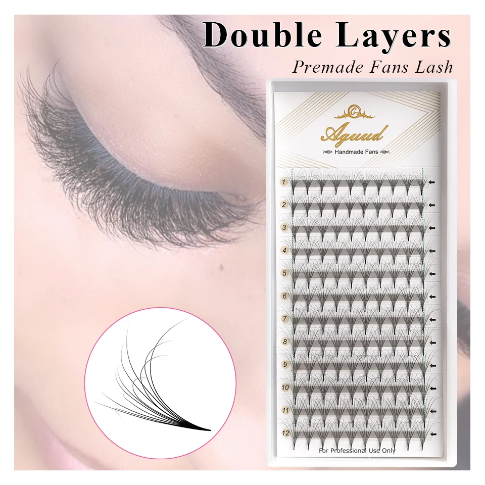 NEW Double Layers Premade Volume Fans Lashes Pointy Base Fluffer Fans Eyelash Extensions Sharp Slim Narrow Base Fan Makeup Cilio