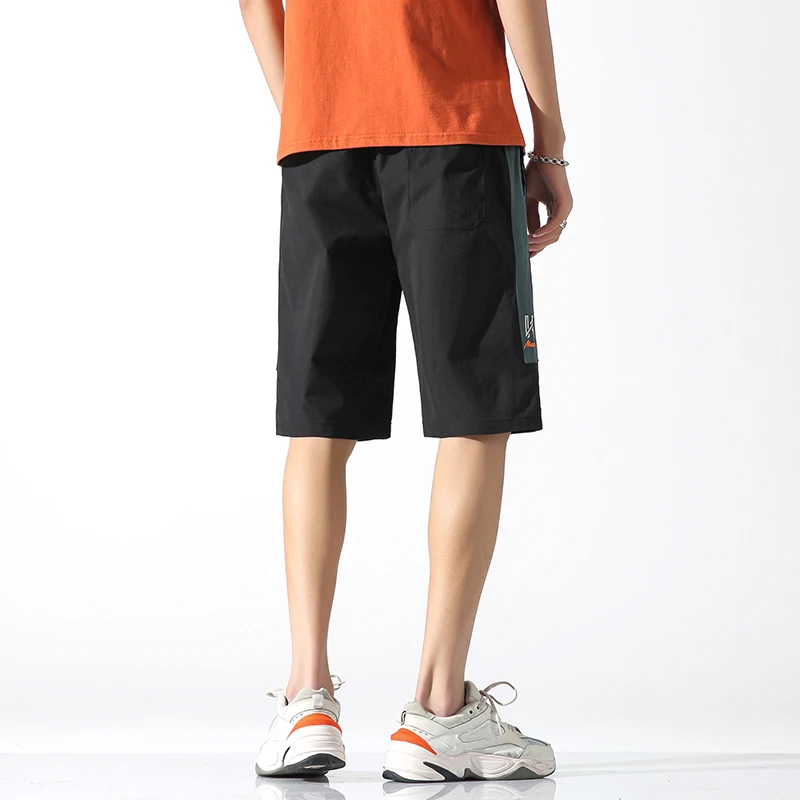 Men\'s Clothing Contrast Color Letter Pockets High Waisted Casual Elastic Summer Sweatpants Straight Boyfriend Vintage Shorts