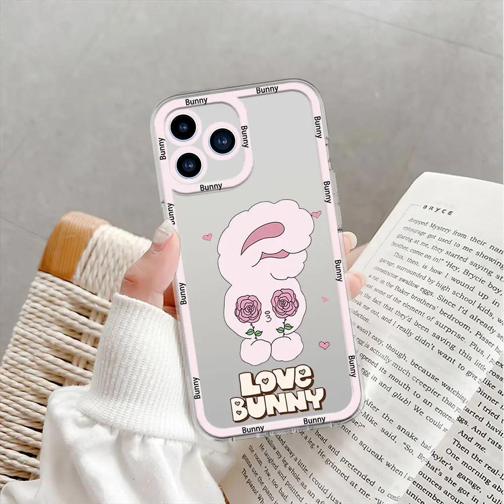 Korea Esther Bunny Phone Case for iPhone 12 11 13 14 15 16 Max Pro Plus Transparent Bezel Shell