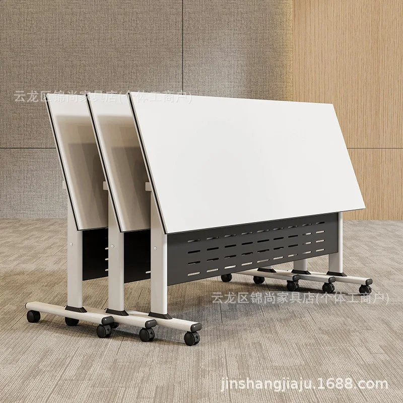 HYS folding conference table movable activity splicing strip table double desk foldable training table and chair combination