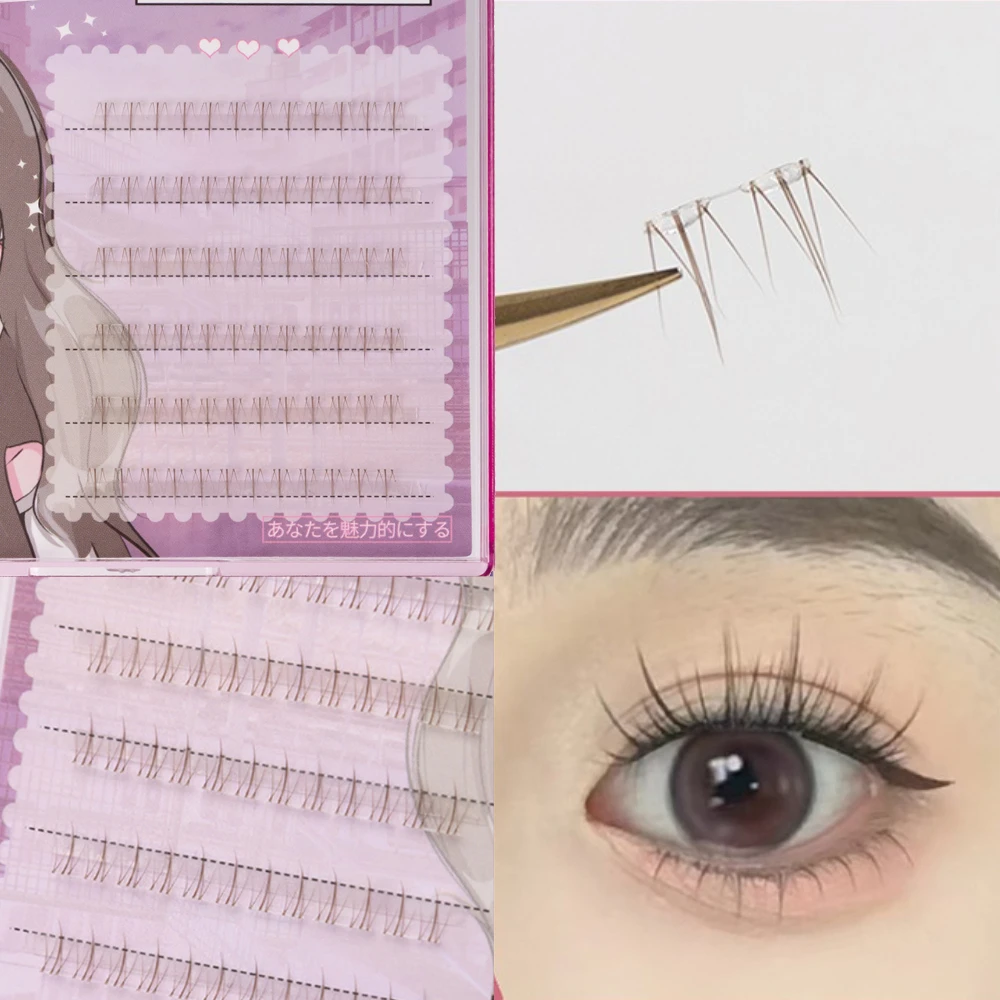 

72 Clusters Small Flame Lower Eyelashes Brown Natural Short Transparent Stem Bottom Lashes Extension DIY Eye Makeup Wholesale