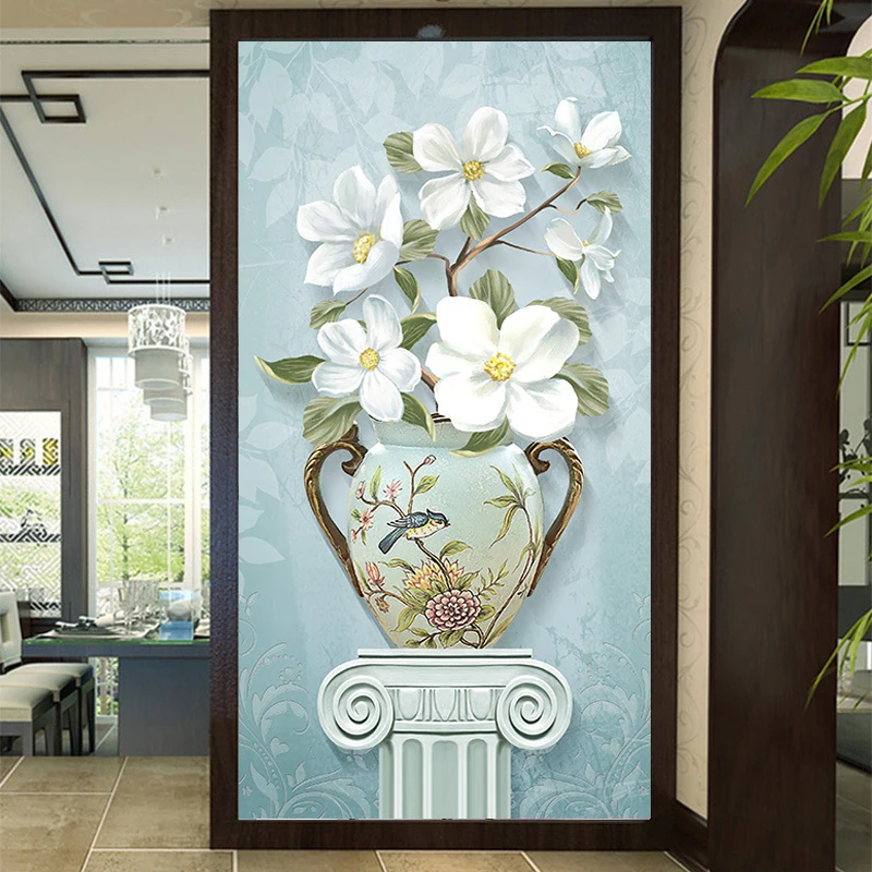 Elegant Floral Door Decals Romantic Floral Bedroom Decor Wallpaper Decals Removable Waterproof Poster Mural