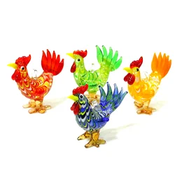 Colorful Murano Glass Cock Mini Figurine Pendant Cute Rooster Small Statue Charm Easter Ornament Hanging Home Fairy Garden Decor