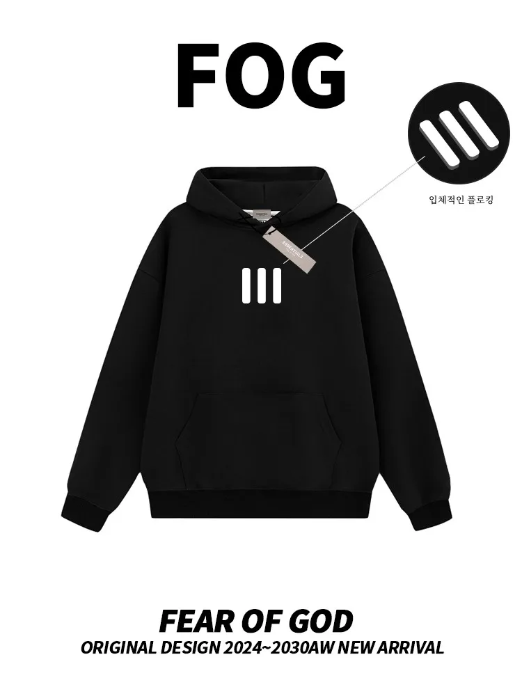 Essentials Double Line Three Bars Hoodie Women Male Fog American Fashion Brand Fleece-lined Couple Hoodie Outerwear