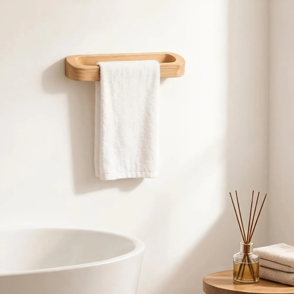 New Wall Mounted Towel Rack Wooden Load Bearing Bathroom Towel Shelf Home Decoration Thickened Decorative Towel Rack Bedroom