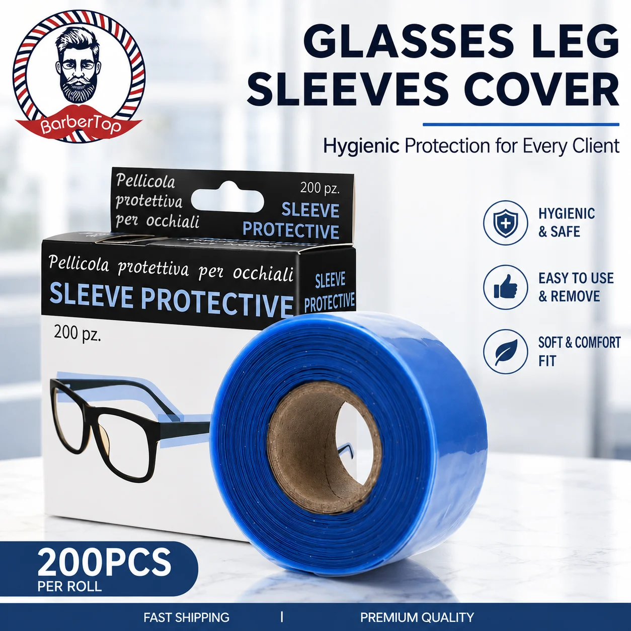 200Pcs/Roll Salon Barber Grade Glasses Leg Sleeves - Anti-slip Stain-proof Hygienic Universal Fit All Easy Use