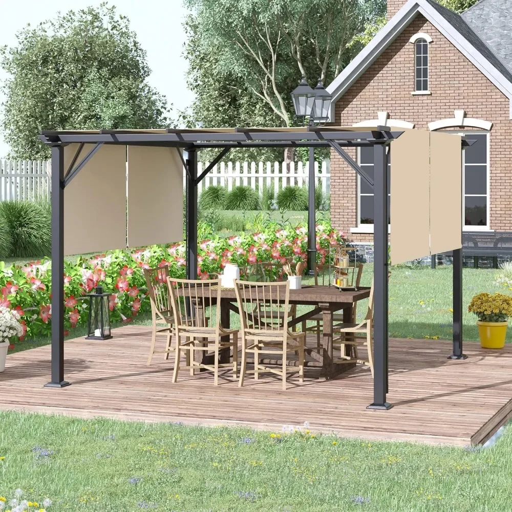 

12' x 10' Outdoor Retractable Pergola Canopy with Sun Shade Unique Design Canopy Patio Metal Shelter for Garden Porch Beach