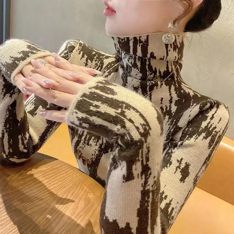 

High neck sweater women's base sweater new popular item slimming and stylish knit pullover inner top