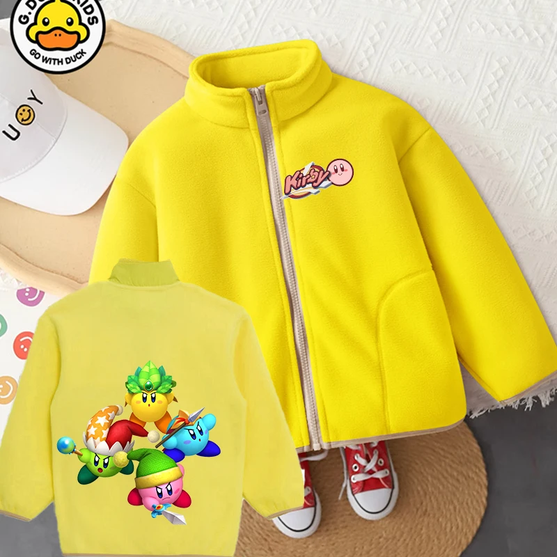 

Star Kirby Sweatshirt Girl Cute Cartoon Anime Pullover Hoodies Outdoor Sports Warm Zipper Thick Top Coat Children's Clothes Gift