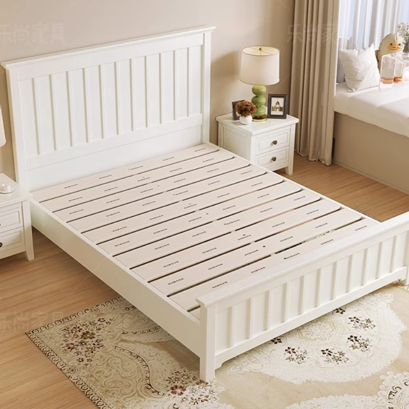 

White Minimalist Bed Solid Wood American Style Twin Bedroom Frame Bed Light Luxury Confortable Wedding Muebles Bedroom Furniture