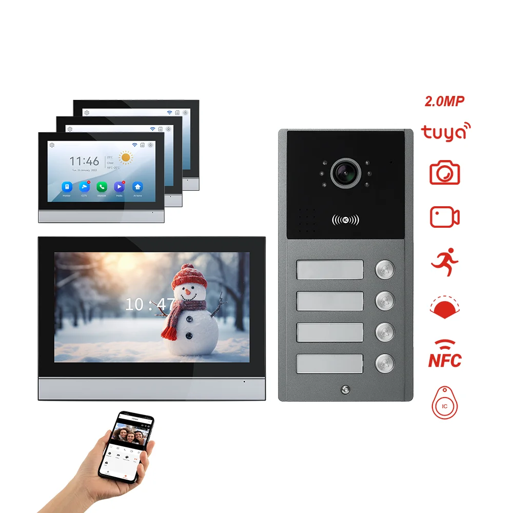 7 Inch AHD 1080P Wifi Video Door Bell Intercom System RFID NFC Doorbell Camera Family Multi Apartment Video Door Phone Intercom