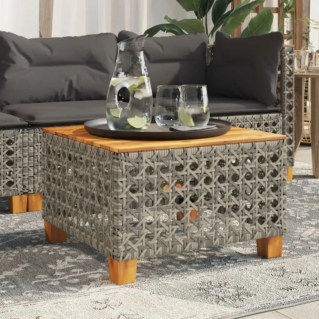 【セール中】ガーデンテーブル グレー 55x55x36 cm ポリラタン アカシア材 屋外用家具