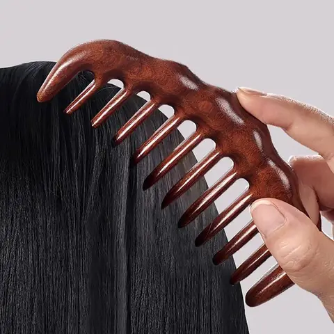 천연 백단향 빗 여성/남성을위한 넓은 치아 정전기 방지 두피 마사지, 나무 Detangle 빗 헤어 케어 선물