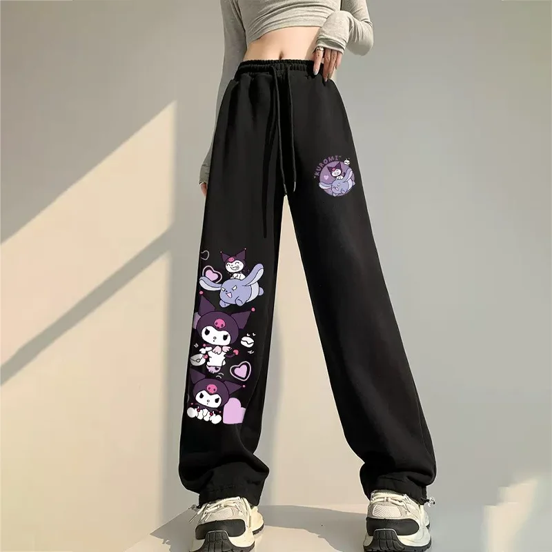 Kuromi Pants Printed Black Loose Sanrio Trousers Cartoon Aesthetic High Wait Wide Leg Pants Women Casual Birthday Kuromi Gift