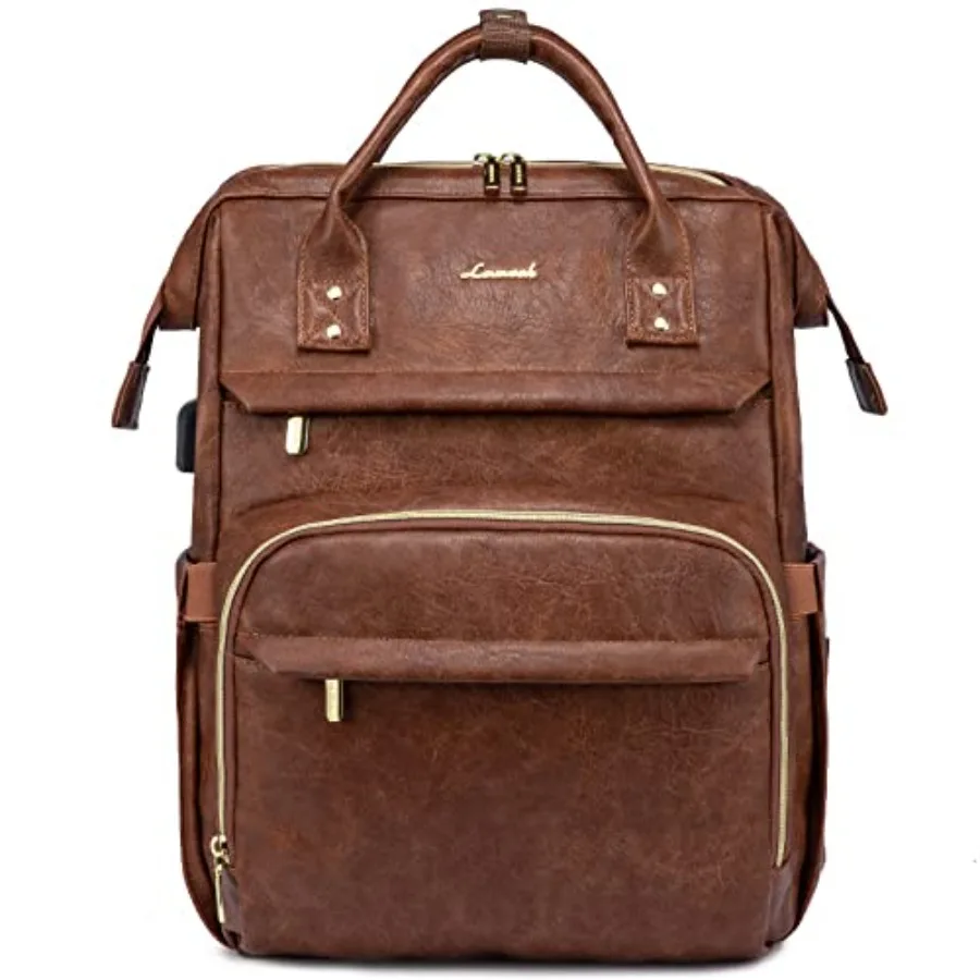 

Leather Laptop Backpack for Women, Travel Backpack Purse Nurse Teacher Computer Bag, Professional College Busess Work Bags Carr
