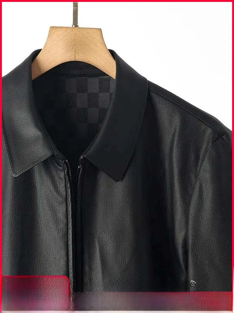 

Waed Ultra-Suede Leather Jaet Casual Men's Autumn Winter Commute Busin Flip-Collar Zipper PU Leather Coat