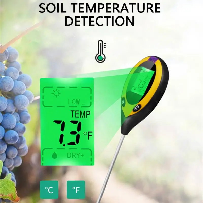 4 in 1 Soil PH Meter Tester Soil Tester PH Moisture Meter Temperature Sunlight Intensity Measurement Analysis Soil Acidity Test