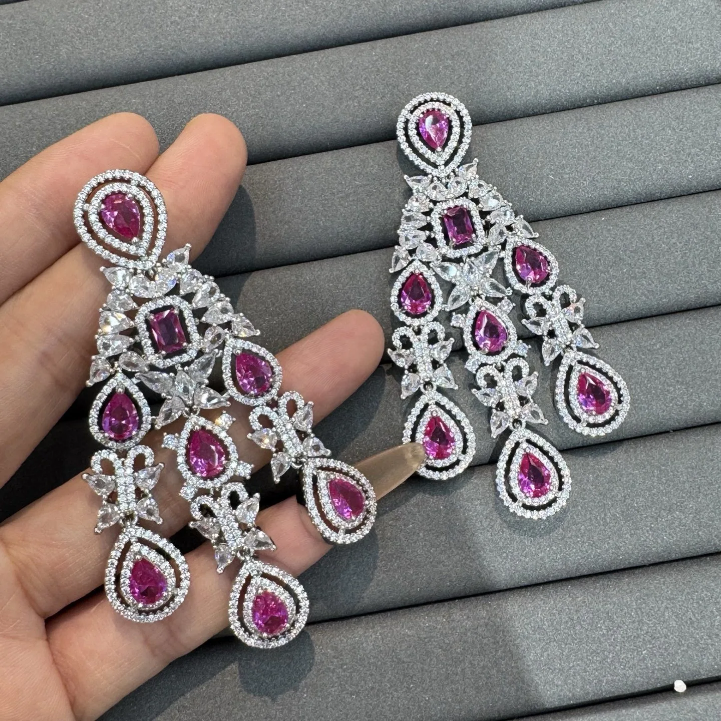 

Multi-Color Cubic Zirconia Chandelier Earrings pink yellow purple Luxury Statement Drop Earrings Bridal Jewelry Weddings Party