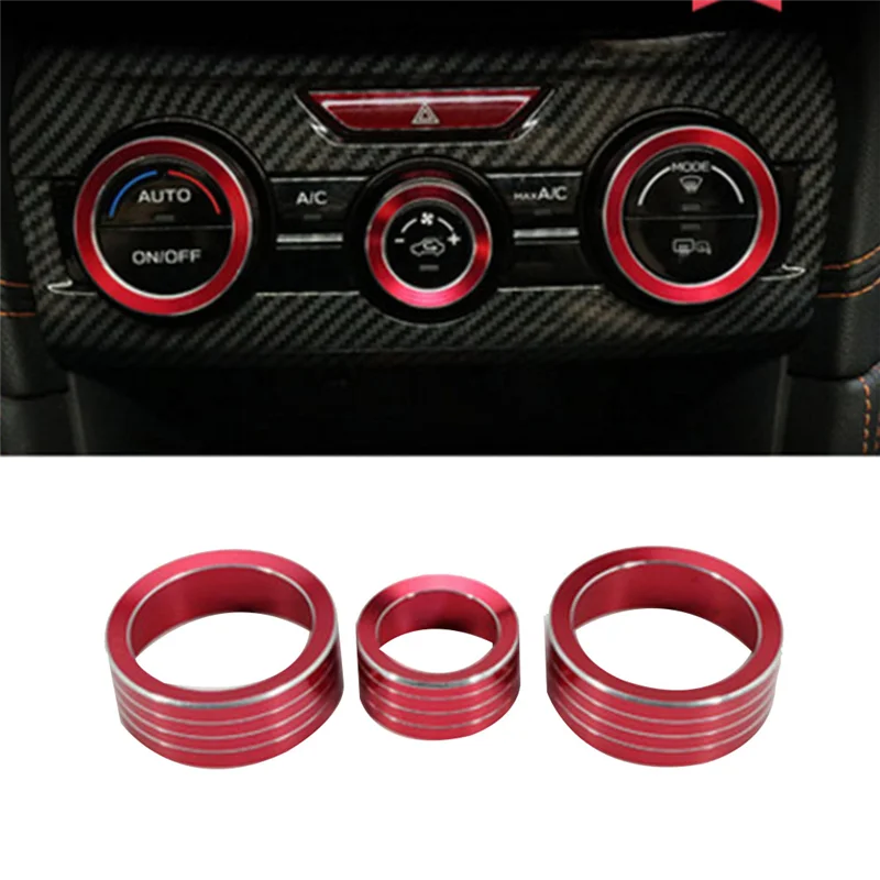 3Pcs Air AC Knob Control Volume Red Cover Rings Trim for XV Forester 2018-2023 Car Center Console Knob Ring