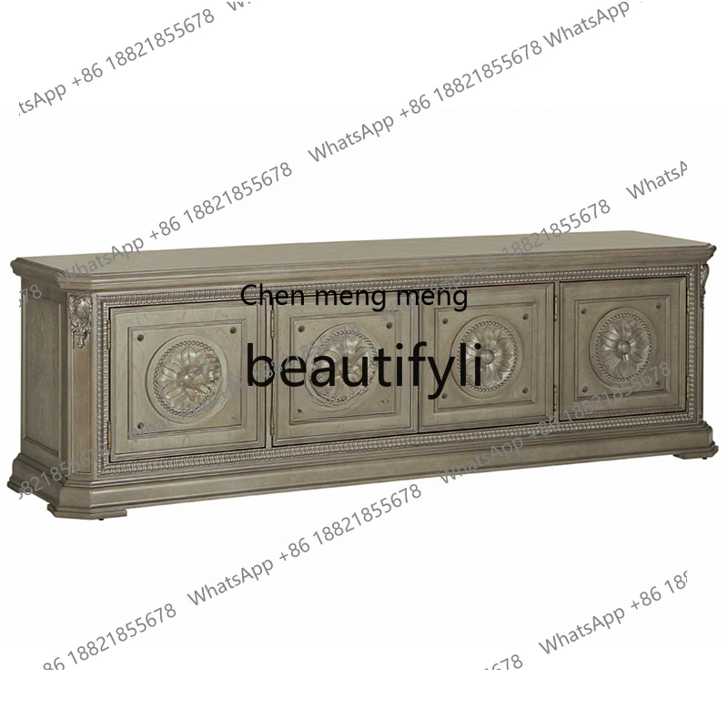 

TV cabinet American French European living room household solid wood oak carved TV cabinet H