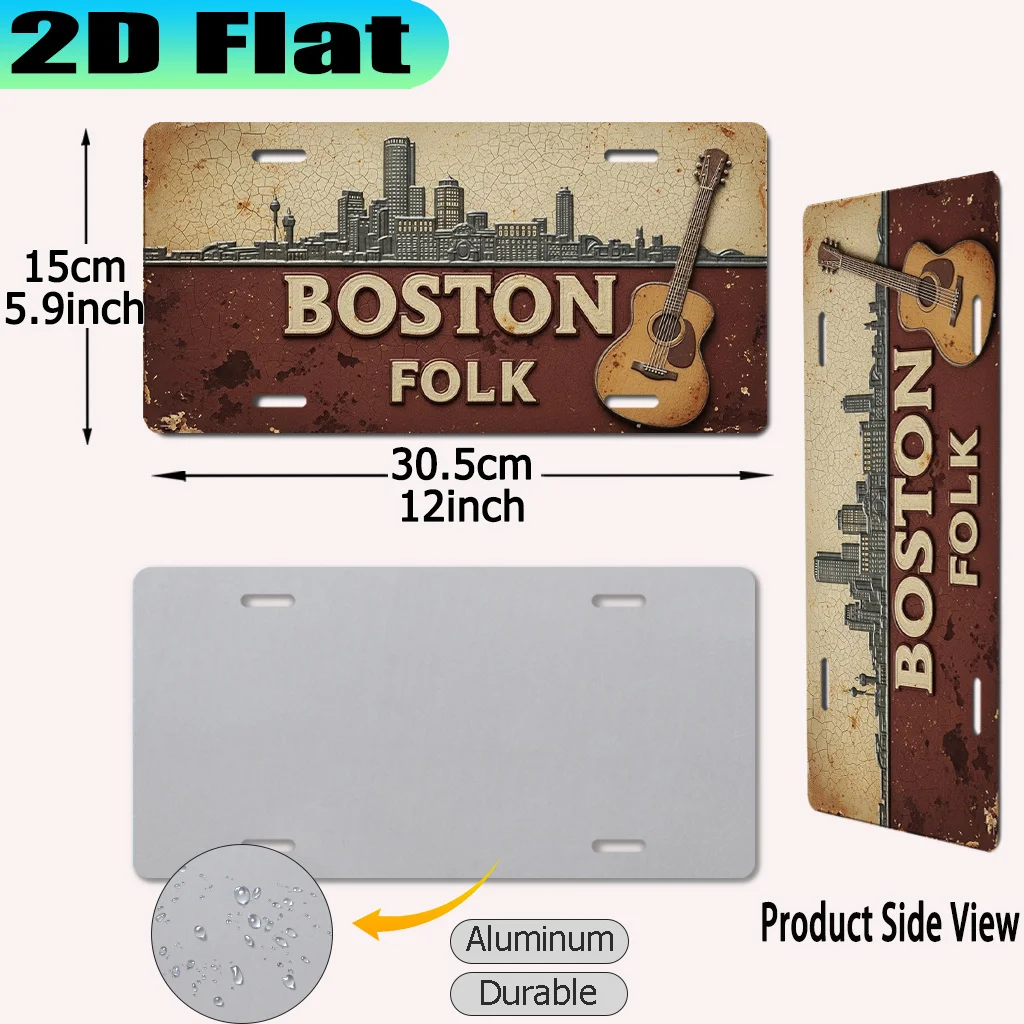 2D Flat - 【2D Flat】 2D Flat - [2D Flat] A Vintage Aluminum Sign from The for Folk Music City of Boston (12X6 Inches), for Decora