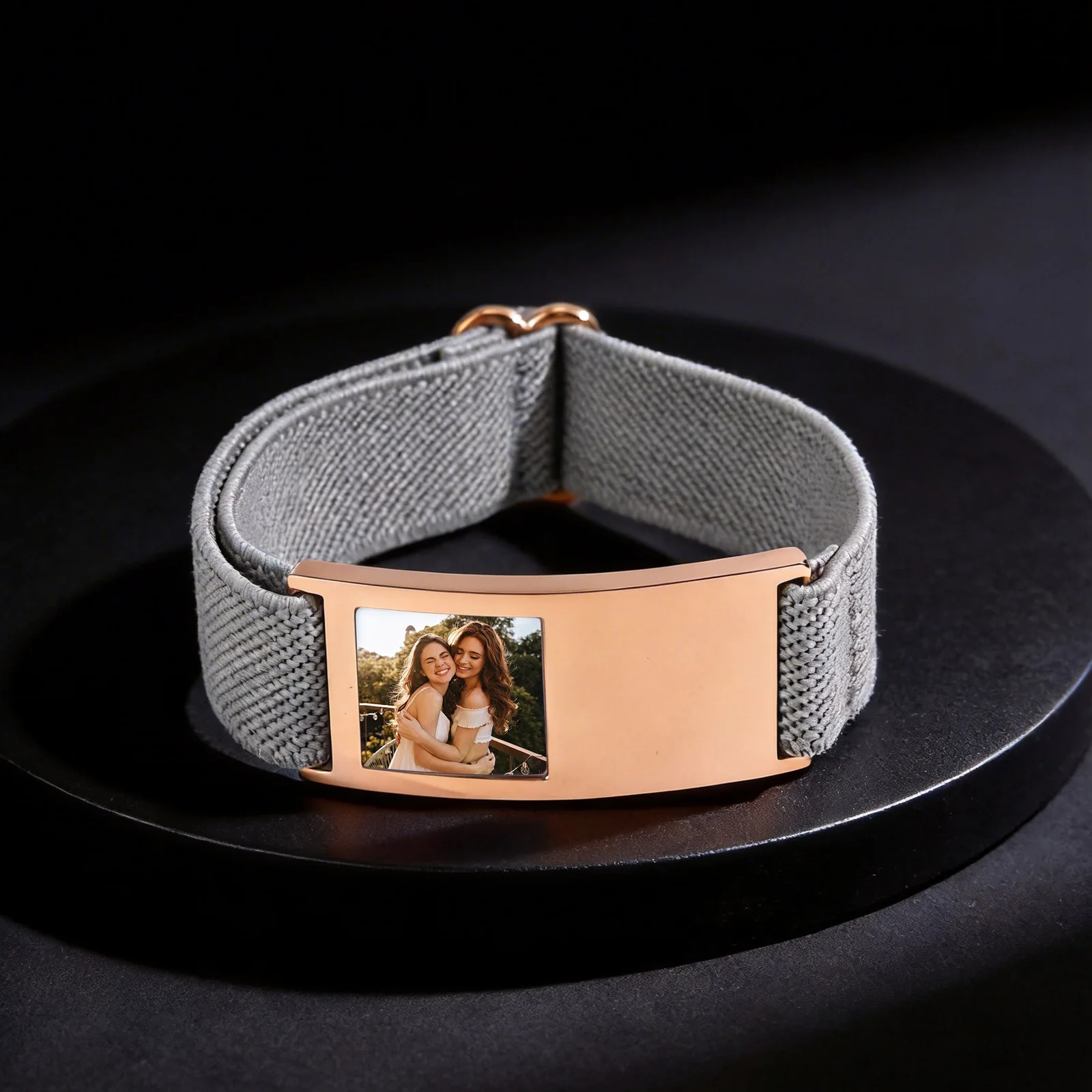 Personalisiertes Foto-Elastikarmband für Männer und Frauen, Individuell Gravierter Text Edelstahl-ID-Armbänder Geschenk – Detail 7