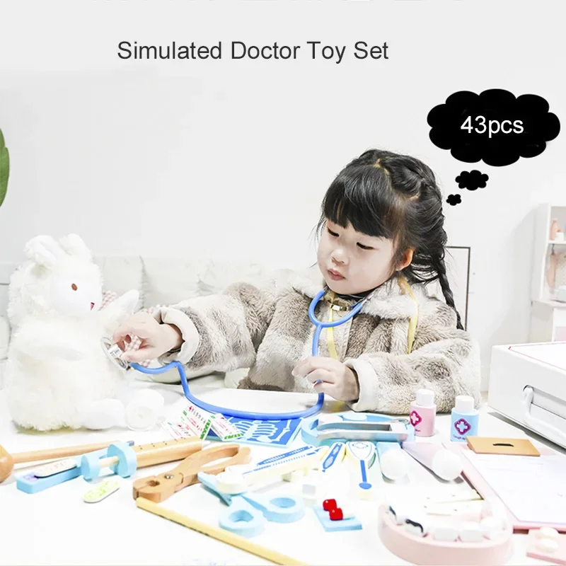 Giochi di finzione in legno Giocattoli educativi da dottore per bambini Set di cassette per medicinali di simulazione medica per giochi di ruolo per bambini Finta